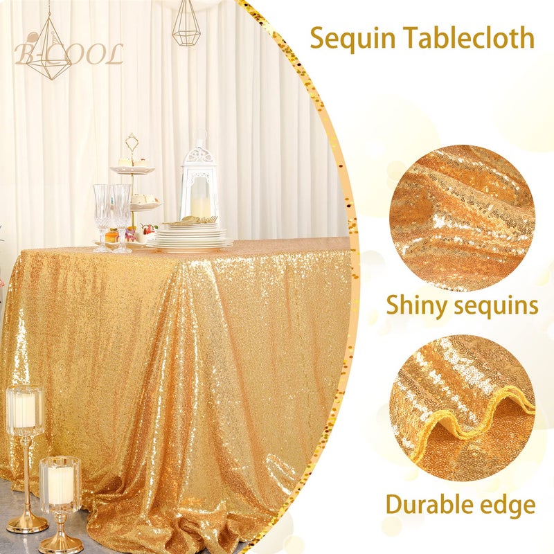 B.Cool B-COOL Sparkly Drape Tablecloth Gold Tablecloths Sequin Fabric Table Cloth for Ceremony Party Halloween 50x80 Inch - Image 3
